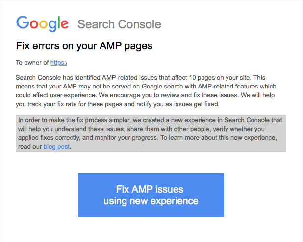 AMP error notification mail with beta features.png