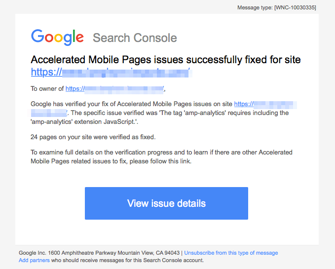 AMP issues successfully fixed message.png